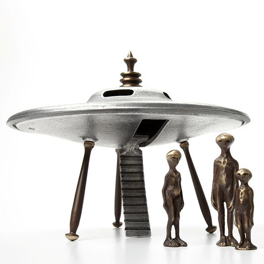 Flying Saucer & Alien Family Sculpture